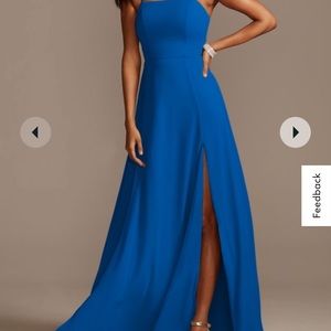 NWT David’s Bridal Size 10, Spaghetti Strap, Long Square Neck GEM Colored Dress